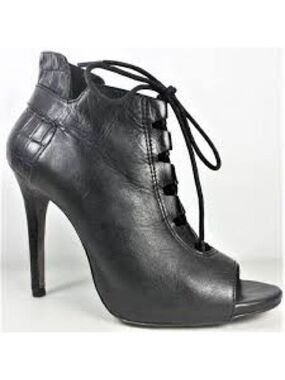 Women’s Wild Diva Black Faux Leather Open Toes Heel Booties Size 7.5 US!